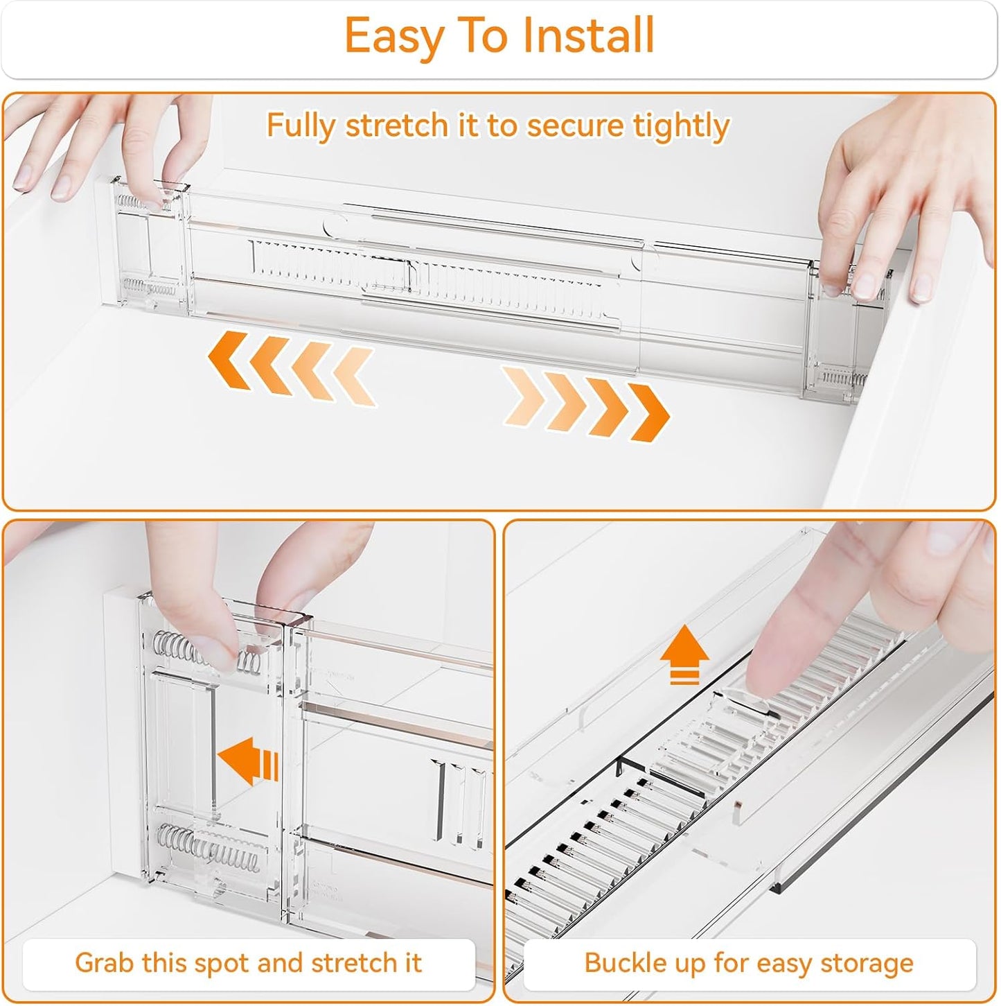 8 Pack 3.2 Inch Shallow Acrylic Drawer Dividers for Clothes -Expandable from 15-21''- Adjustable Drawer Dividers for Baby Clothing,Sock,Underwear,Clear in Drawer Separators for Dresser,Kitchen