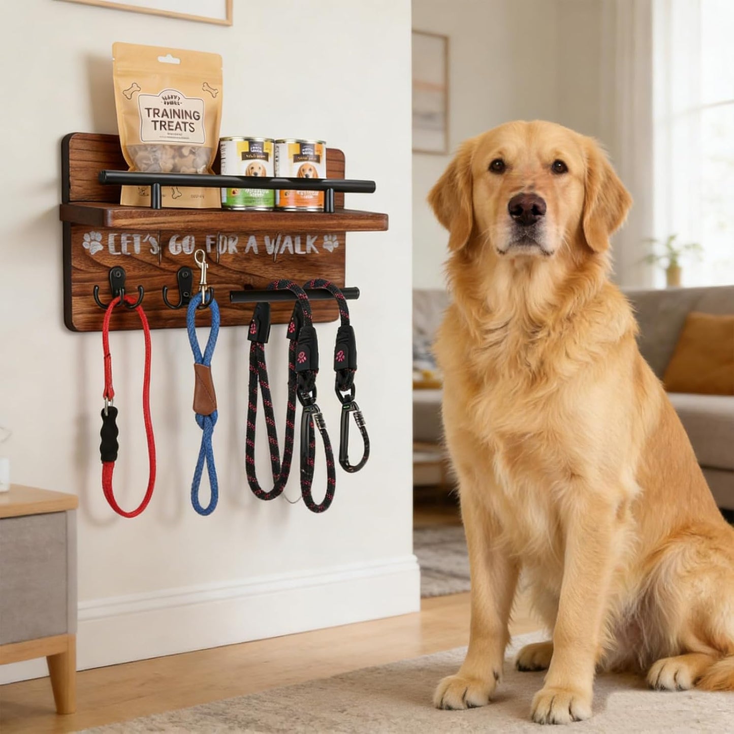 Dog Leash Holder for Wall,Key Holder Wall Mount,Home Keys Organizer Rack Decorative Pared Hook Holders Llaves Hooks for La Decor Small Hanger Mounted Colgar Keyholder Black Metal Pet Hanging