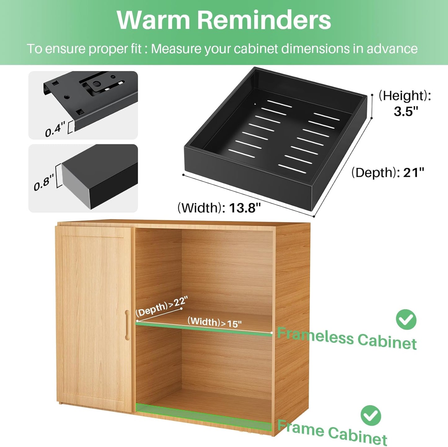 Pull out Cabinet Organizer, 21"Deep, Heavy Duty Full-Extension Slide out Drawers for Kitchen Cabinets with Nano Adhesive, Roll Out Shelf Sliding Cabinet for Pots, Bathroom, Pantry, Under Sink, White
