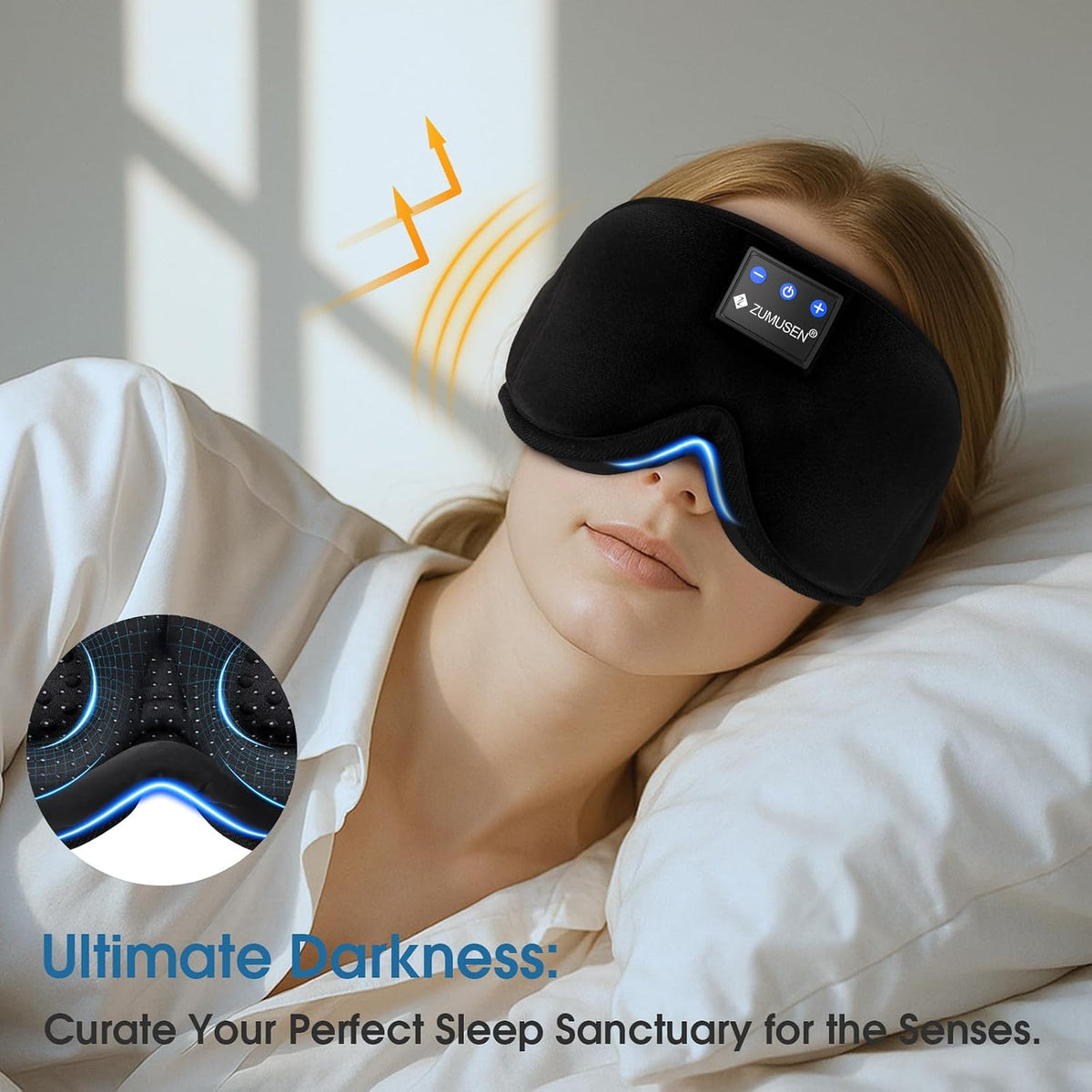 ZUMUSEN Bluetooth Sleep Headphones Mask with 3D Stereo Speakers