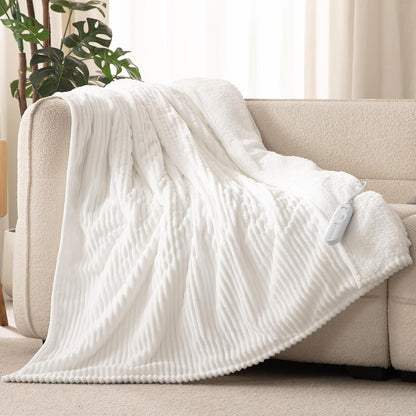 Heated Throw Blanket, 5 Heat Levels, 3 Hours Auto-Off, White | ETL & FCC certified, 50" × 60", OEKO-TEX fabric, machine washable, 100W low energy