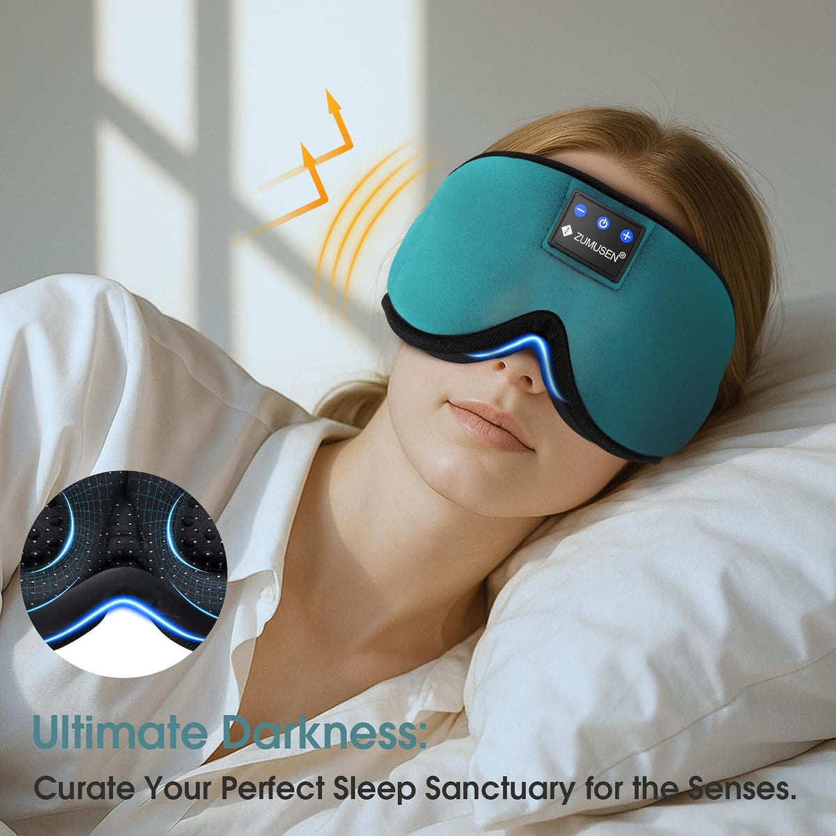 ZUMUSEN Bluetooth Sleep Headphones Mask with 3D Stereo Speakers