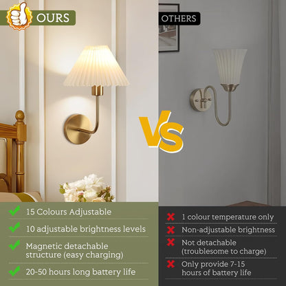 Rechargeable Battery Operated Wall Sconce Sets of 2, 15 Colors Wireless gooseneck Black Wall Lights Fixture with Dimmable Bulbs and Remote, Not Hardwired Wall Mounted Lamps for Bedroom Living Room