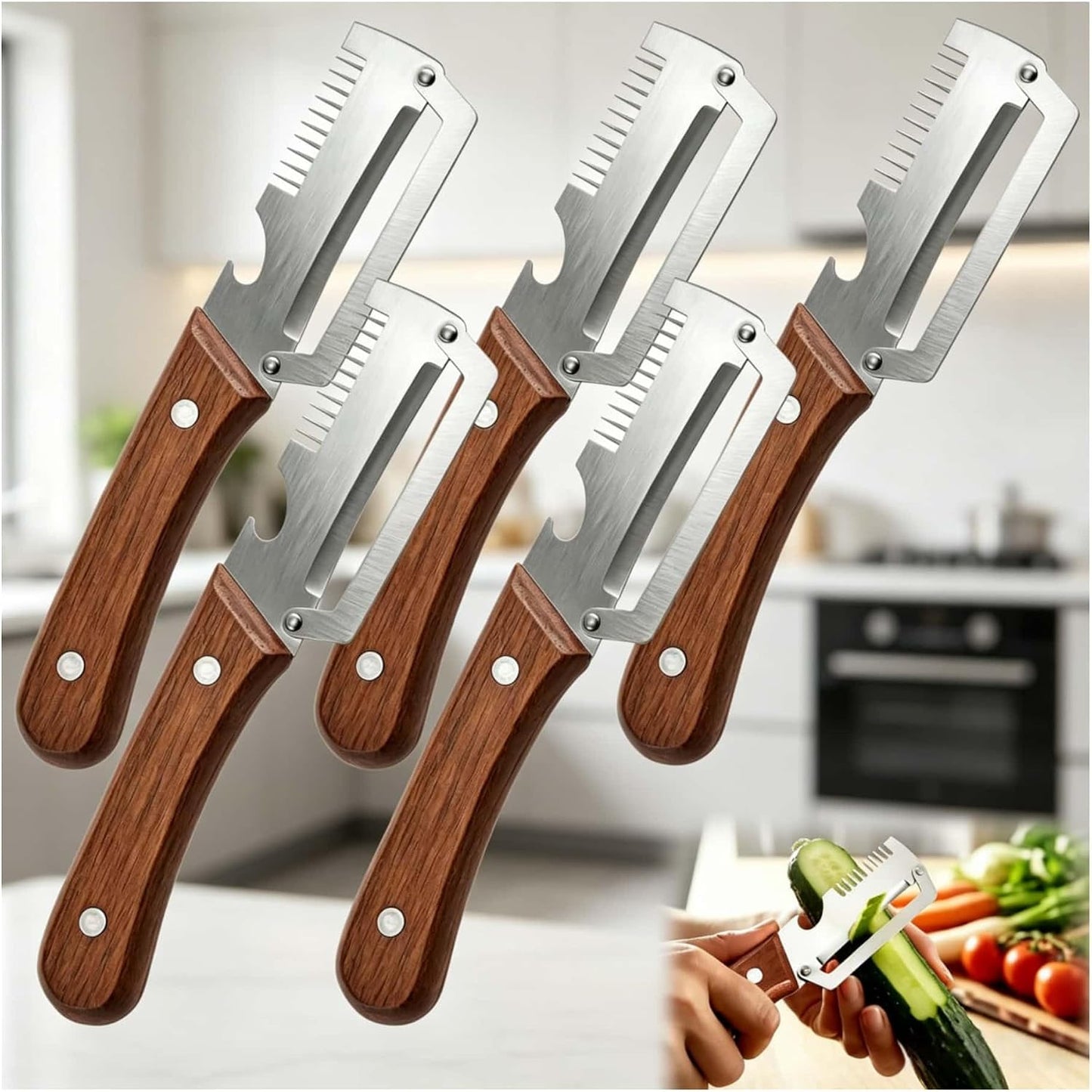 Premium Vegetable Peeler with Wooden Handle and Bottle Opener, Multi-Functional Vegetable Peeler for Fruit Pumpkin Peeling Potato and other vegetables or fruits (1pcs)