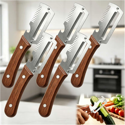 Premium Vegetable Peeler with Wooden Handle and Bottle Opener, Multi-Functional Vegetable Peeler for Fruit Pumpkin Peeling Potato and other vegetables or fruits (1pcs)