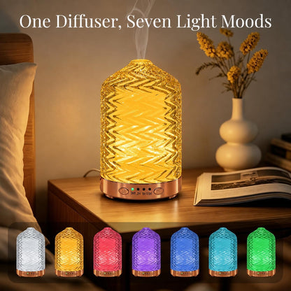Essential Oil Diffuser for Home, Glass 120 ml | 7 Color Lights, Quiet Aromatherapy Diffuser, Auto Shut-Off & Timer for Bedroom Office, Gifts for Women - Dimond Glass