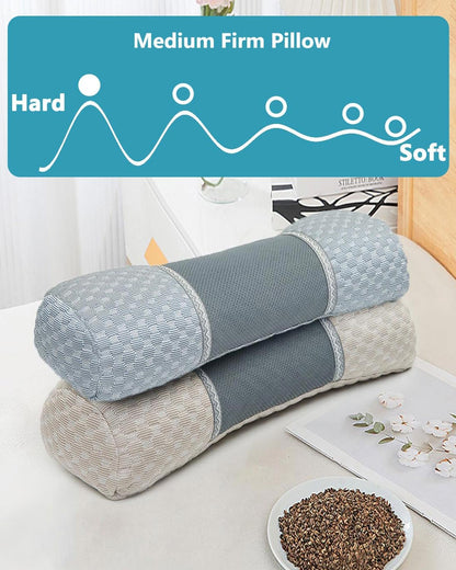 Buckwheat Cervical Pillow for Sleeping, Adjustable Roll Pillow for Neck Relief with Washable Pillowcase, Round Cylinder Bolster for Firm Support, 16x4 inch (Khaki)