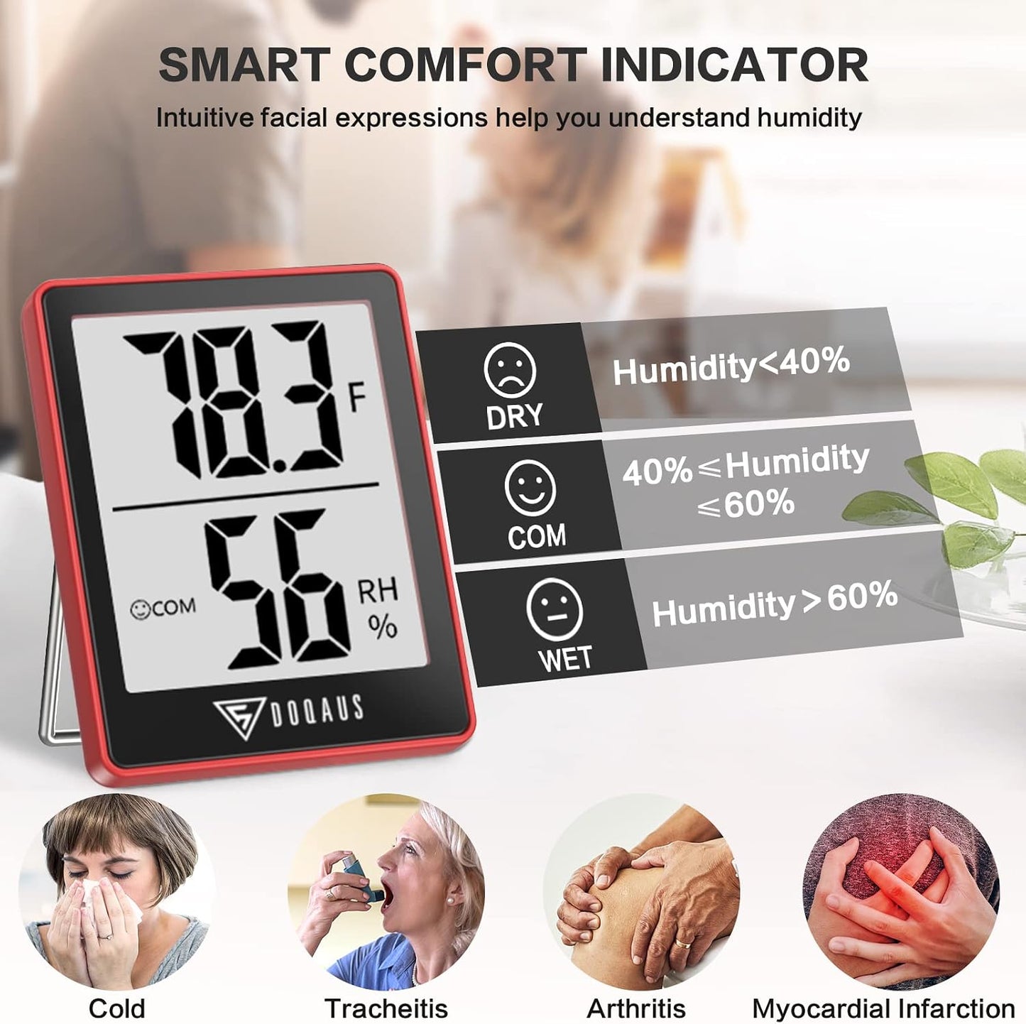 DOQAUS Digital Hygrometer Indoor Thermometer Humidity Meter, Black | Mini Room Thermometer, 5s Fast Refresh, Accurate Temperature and Humidity Monitor for House, Baby Room, Greenhouse, Incubator