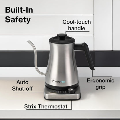 1.0L 1500W Gooseneck Electric Kettle - Stainless Steel Interior - Rapid-Boil - Auto Shut-Off, Boil-Dry Protection, Temperature Control, LED Indicator - Black by The Display Guys