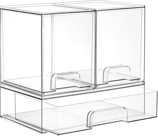 Vtopmart Clear Stackable Storage Drawers Set of 6, Plastic Organizer Bins | Multi-purpose Boxes for Bathroom Accessories Storage, Ideal for Cabinet, Shelf, Pantry, Laundry Room Organization