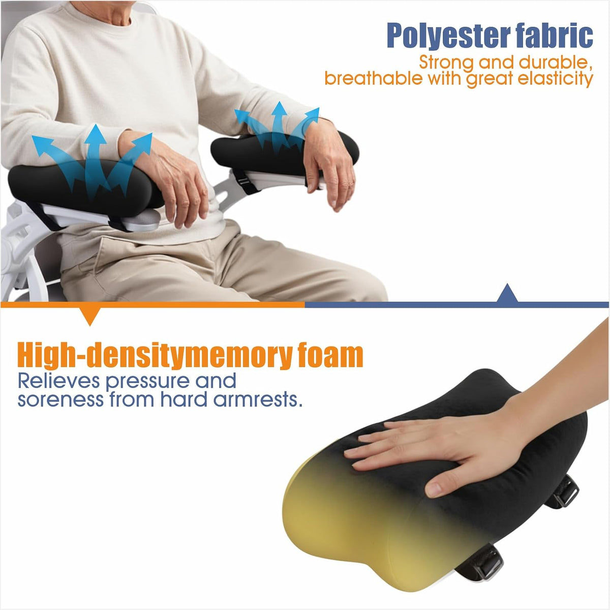 EDWERD Elderly Wheelchair Armrest Pad - Mobility Scooter Elbow Pillow Tray Soft Cushion Memory Foam Arm Stabilizer Accessories, 1PCS