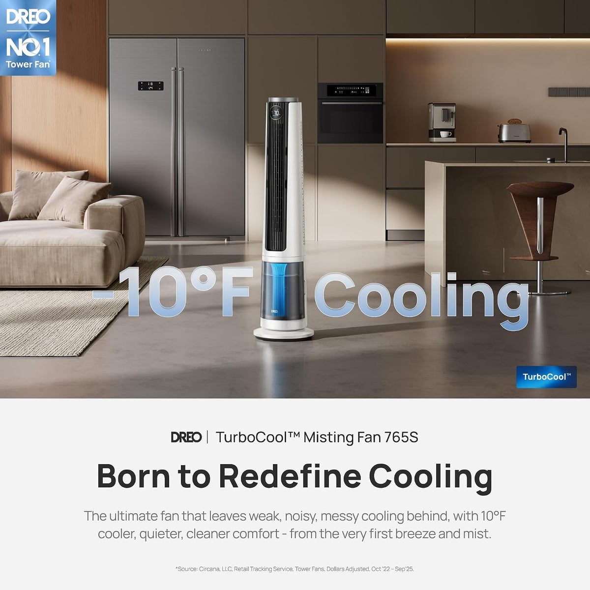 DREO TurboCool Misting Fan 765S, Fans that Blow Cold Air, 10°F Cooling Fan