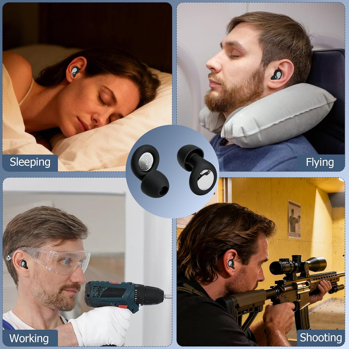 Noise-Proof Silicone Sleep earplugs: Reusable for Washing, Super Soft and Comfortable fit, Suitable for Sleep, Study, Travel, Work and Business Trips. Comes with 4 Pairs of earplug Tips (Black)