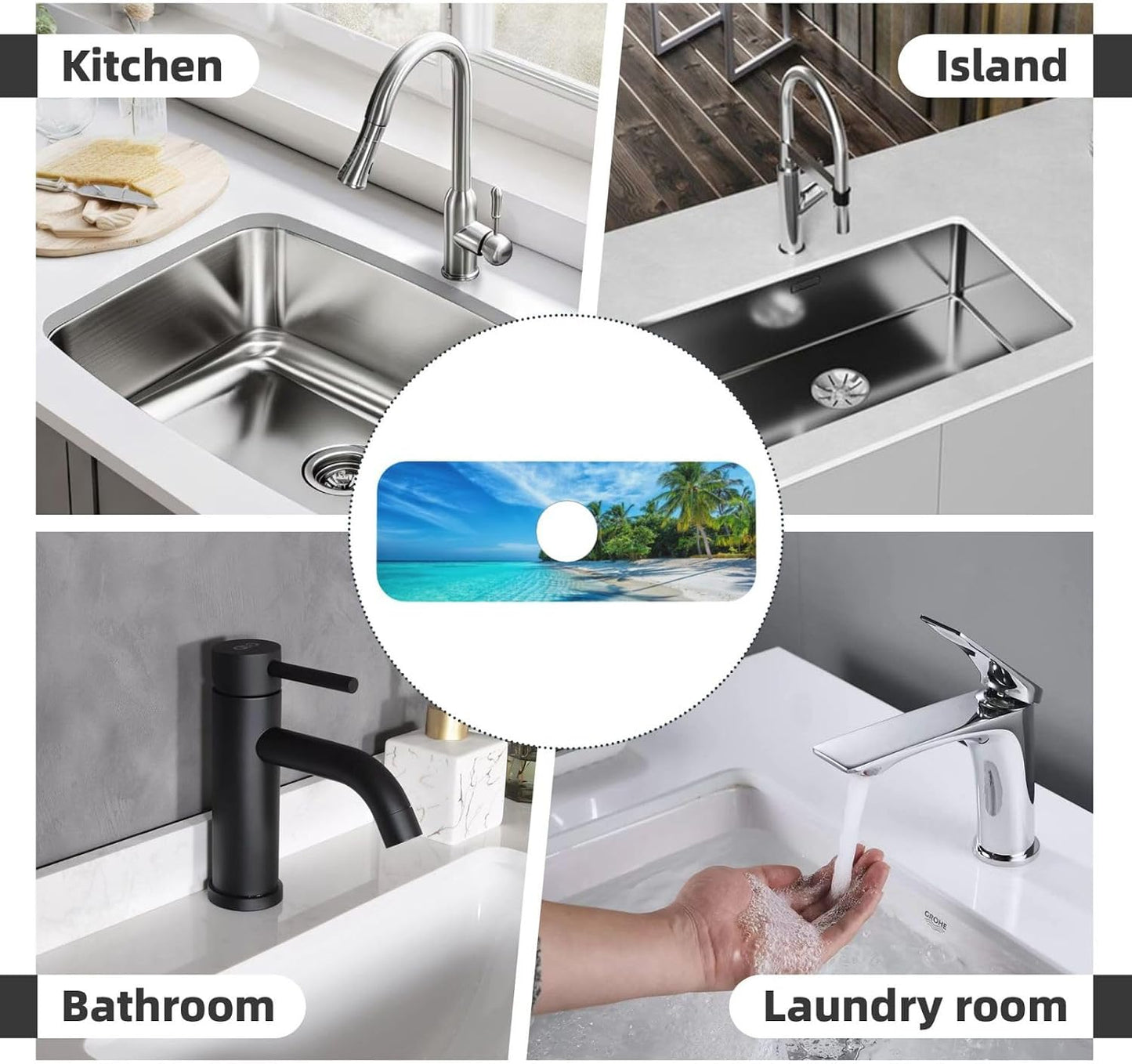 Abstract Flower Blooming Floral Watercolor Kitchen Sink Splash Guard Faucet Mat Super Absorbent Fast Drying Mat Sink Gadgets-Fast Drying Pad Sink Mat For Kitchen Bathroom (15" X 5.5" )