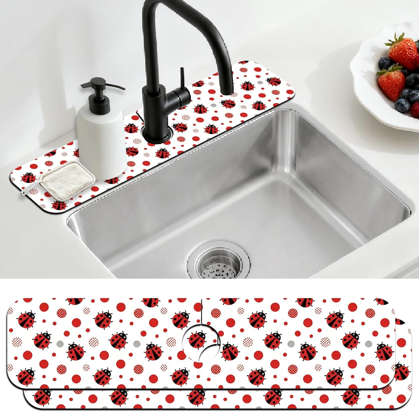 2Pcs Peonies Kitchen Sink Splash Guard Faucet Mat Vintage Florals Faucet Mat For Bathroom Kitchen 5.5x23.6In
