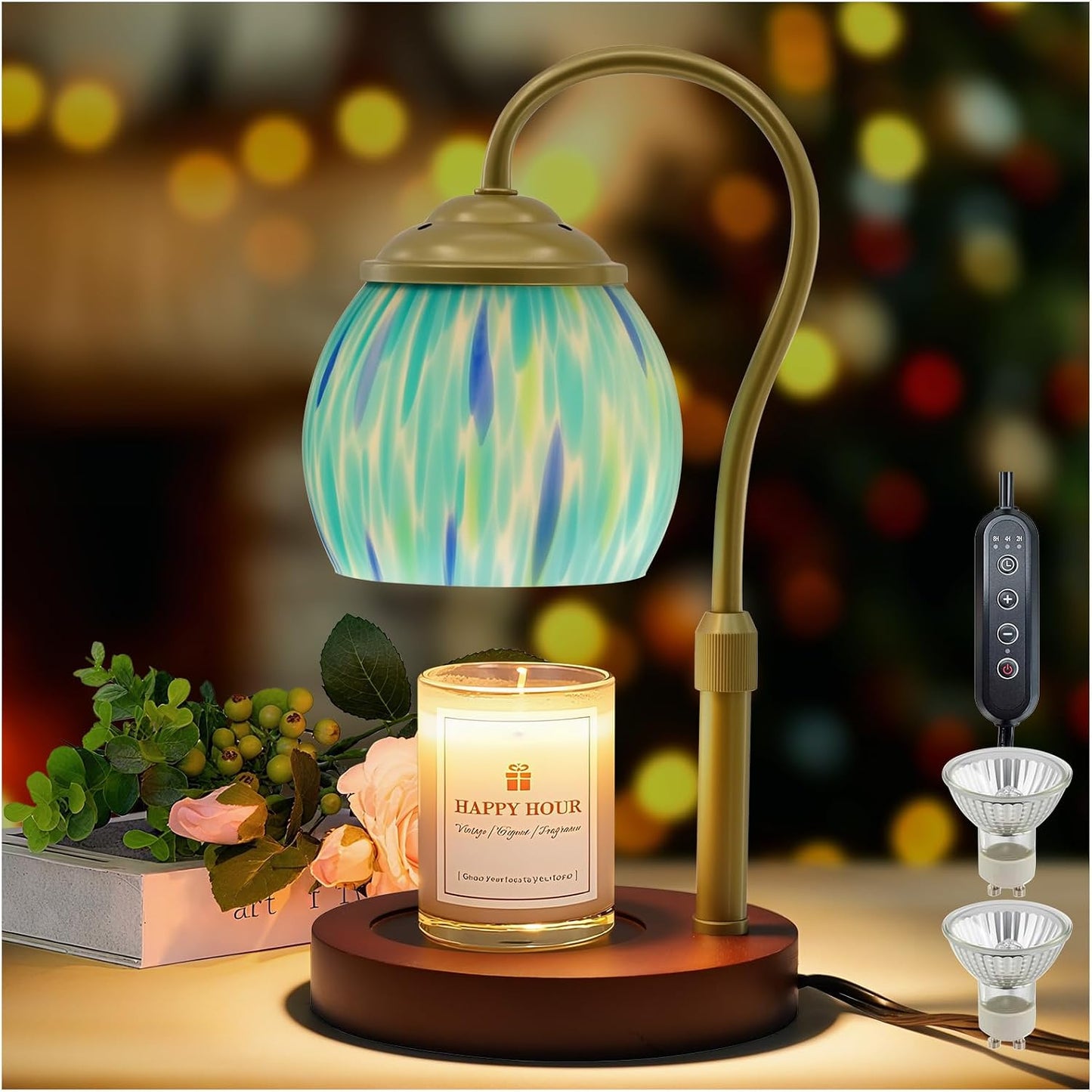 Candle Warmer Lamp - Electric Candle Lamps Timer Dimmer, Sunflower Tiffany Style Stained Glass Candle Warming Lamp Compatible with Jar Candles Valentine Birthday Gifts for Mom Friend Wax Melt Warmer