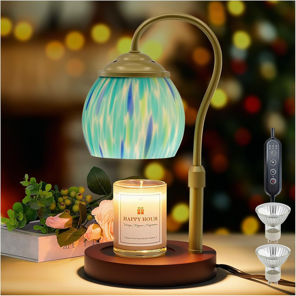 Candle Warmer Lamp - Electric Candle Lamps Timer Dimmer, Sunflower Tiffany Style Stained Glass Candle Warming Lamp Compatible with Jar Candles Valentine Birthday Gifts for Mom Friend Wax Melt Warmer