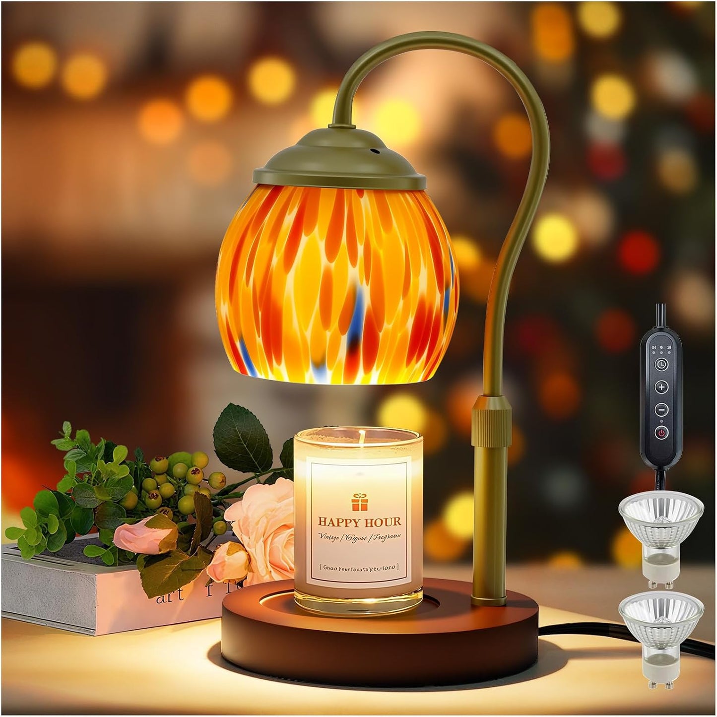 Candle Warmer Lamp - Electric Candle Lamps Timer Dimmer, Sunflower Tiffany Style Stained Glass Candle Warming Lamp Compatible with Jar Candles Valentine Birthday Gifts for Mom Friend Wax Melt Warmer
