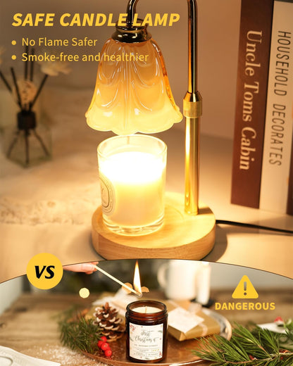 SupBri Candle Warmer Lamp with Timer & 4Bulbs, Pink Flower Glass Shdae