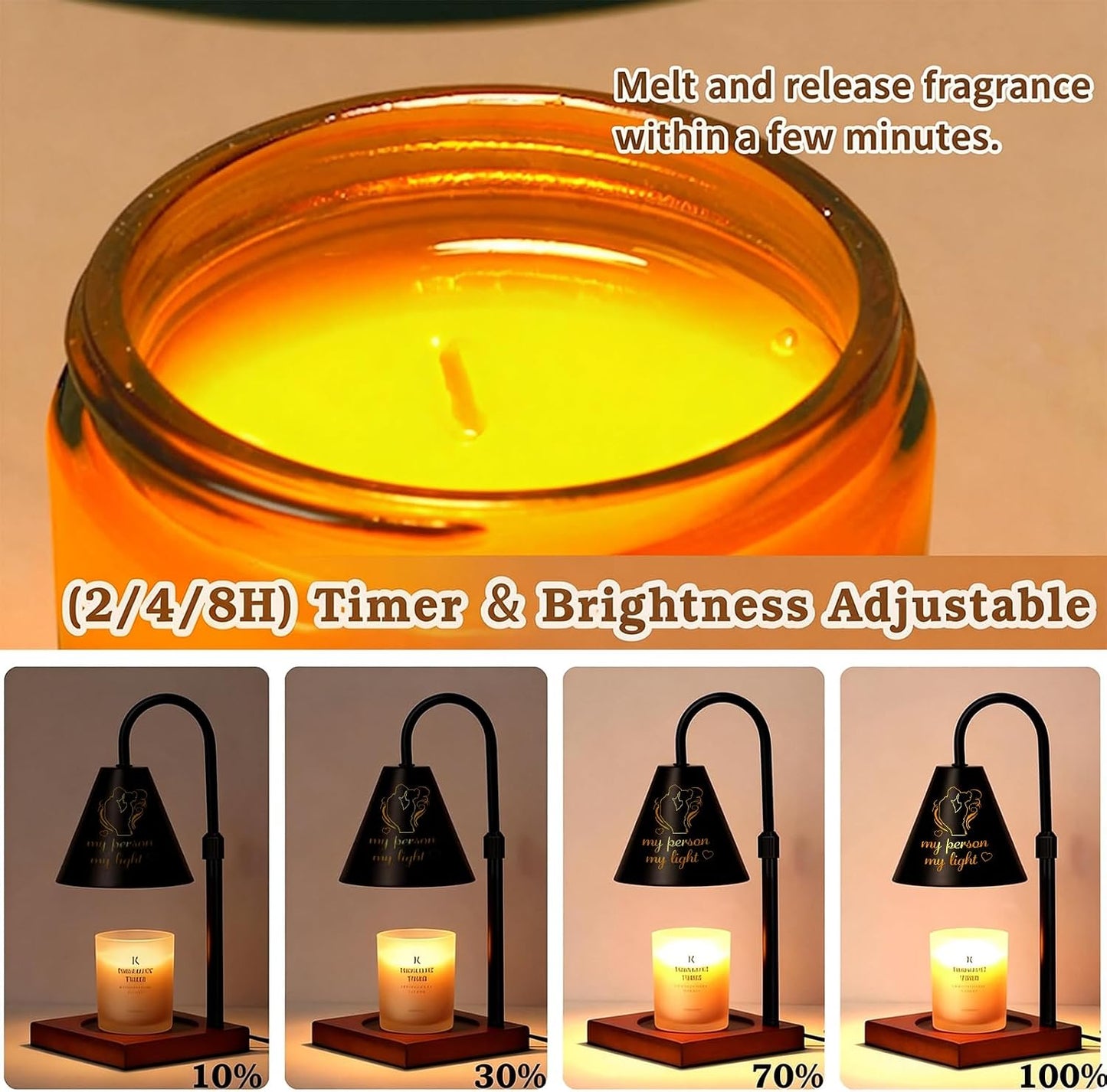 Candle Warmer Lamp Wood with Timer, Dimmable Electric Candle Lamp Warmer for Jar Candles, 2*35 Watt Bulb, Mothers Day Birthday Gifts for Women Men, Decorative Wooden Candle Lamp for Bedroom Home Decor