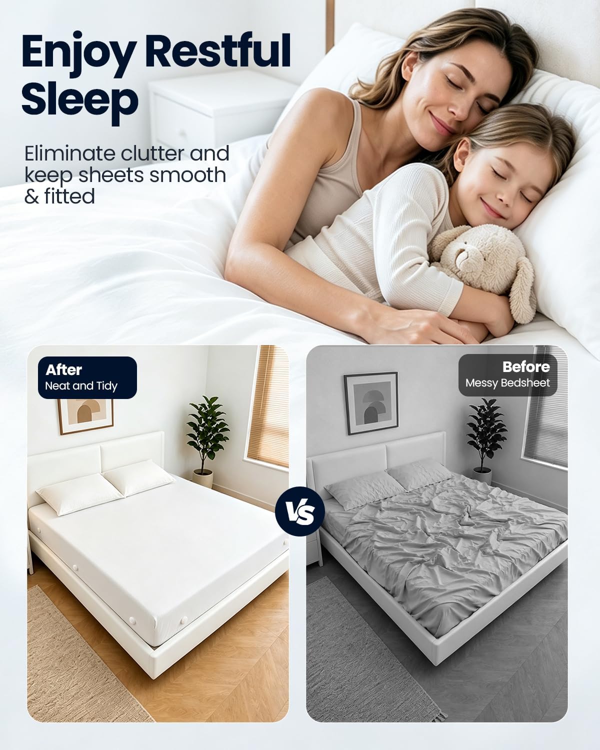 Bed Sheet Holders for Corners: 10 Clips with Side-Edge Locks (Not Just 4 Corners), One-Piece Bed Sheet Straps, No Metal & Anti-Slip, Heavy Duty Fitted Sheet Holder (Twin＆Full Style: 5-8in)