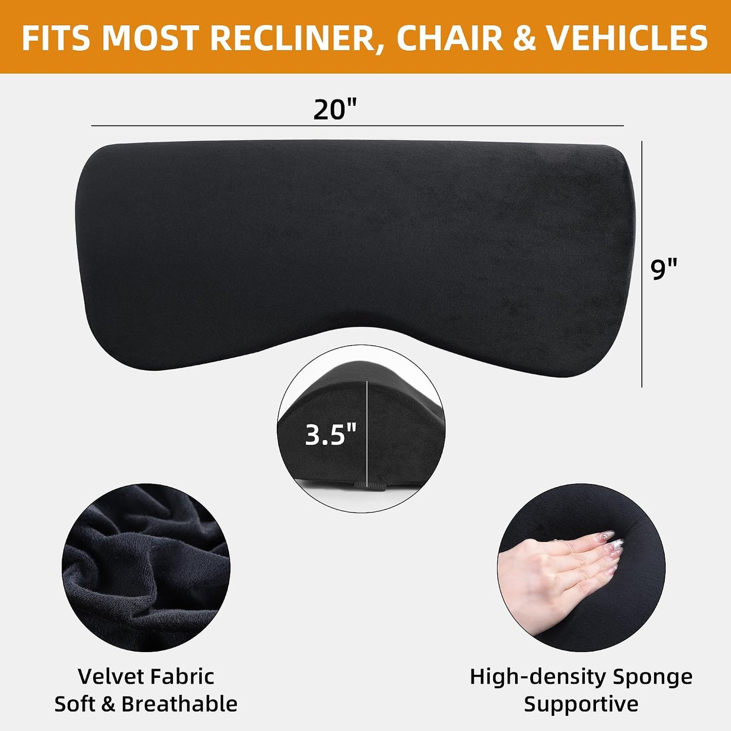 HOMBYS Cervial Neck Pillow for Recliner, Foam Headrest Cushion for Sleeping, Medium Firm Neck Support for Couch, Office Chair and Car, Non-Slip Backing and Elastic Straps, Dark Grey