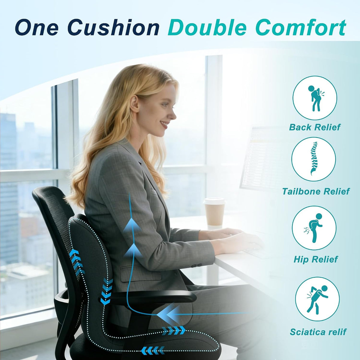 Seat Cushion for Office Chair, Ergonomic Cushion with Lumbar Support Pillow