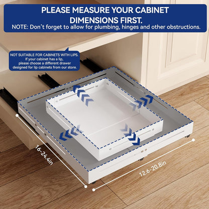 Pull out Cabinet Organizer, Full Metal Expandable Width (14.8"-20.8") & Depth (12.4"-17.7") Adjustable Slide out Drawers, No Drill Adhesive Roll out Shelves for Kitchen Pantry, White