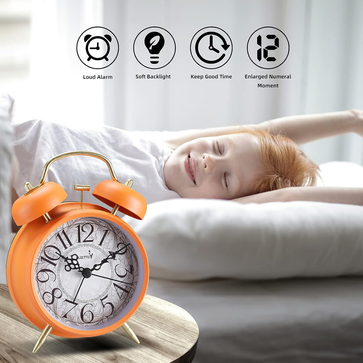 FLOITTUY Loud Alarm for Deep Sleepers 4'' Retro Twin Bell Alarm Clock with Backlight for Bedroom and Home Decoration(Retro Black)