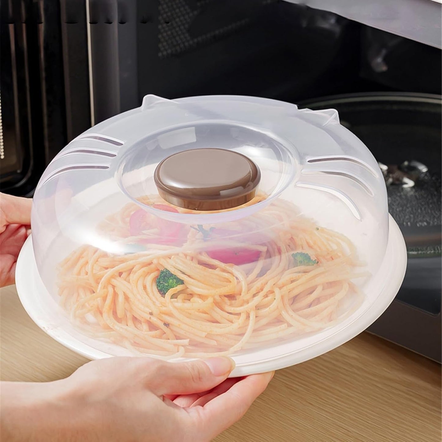 Microwave Splatter Cover with Enlarge Perforated Steam Vents Microwave Cover Space-Saving, Microwave Plate Cover for Pot Plate Bowl(Pink)