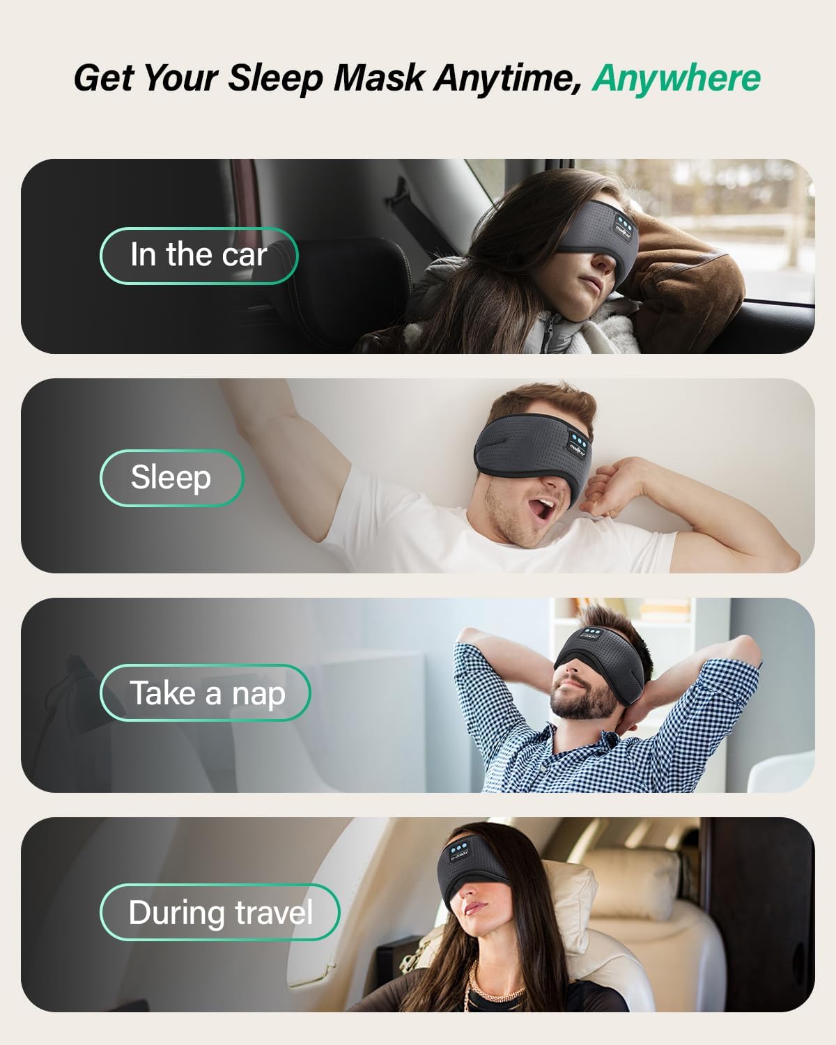LC-dolida Sleep Headphones, White Noise Bluetooth Sleep Mask 3D Breathable Wireless Eye Mask for Timing, Sleep Mask with Bluetooth Headphones for Side Sleepers Travel Yoga, Cool Gadgets for Women Men
