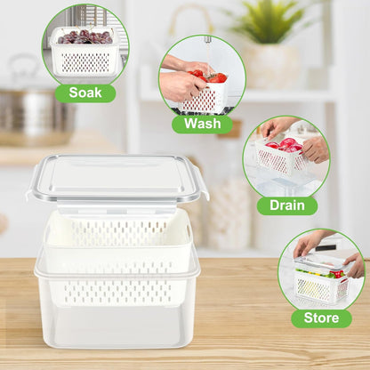TBMax Fruit Storage Containers for Fridge Organizers and Storage, 4 Pack Large Produce Saver with Airtight Lid & Colander for Berry Lettuce Salad Vegetable Storage, Refrigerator Organizers