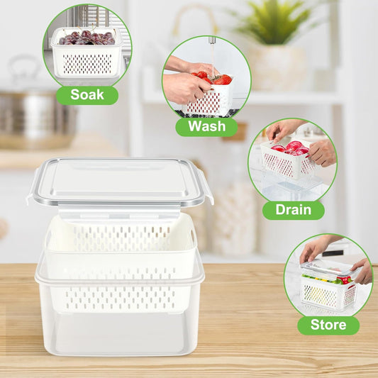 TBMax Fruit Storage Containers for Fridge Organizers and Storage, 4 Pack Large Produce Saver with Airtight Lid & Colander for Berry Lettuce Salad Vegetable Storage, Refrigerator Organizers
