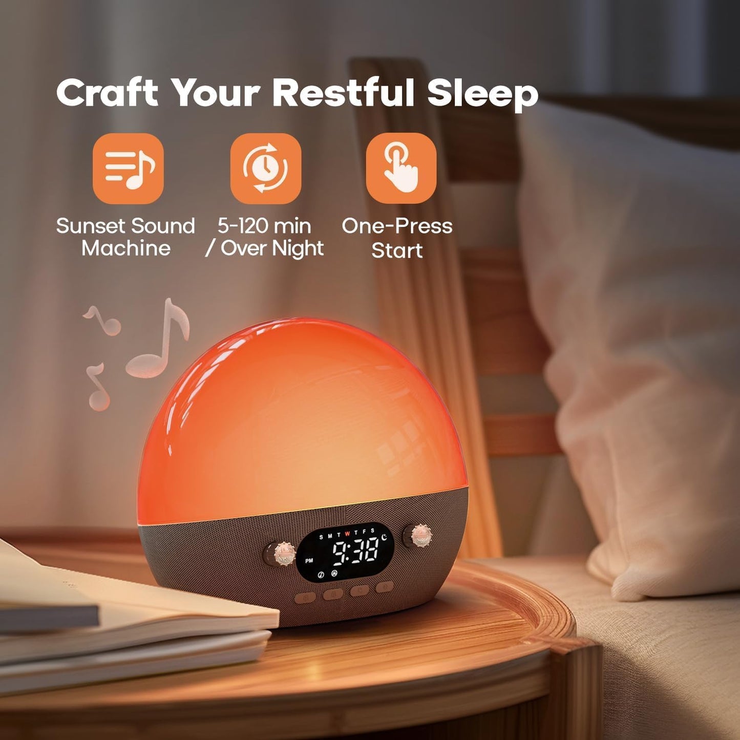 Sunrise Alarm Clock for Heavy Sleepers, Wake Up Light with Sunrise/Sunset Simulation, Dual Alarms & Natural Sounds, Snooze & Sleep Aid, FM Radio, 7 Colors Night Light for Bedroom, Ideal for Gift