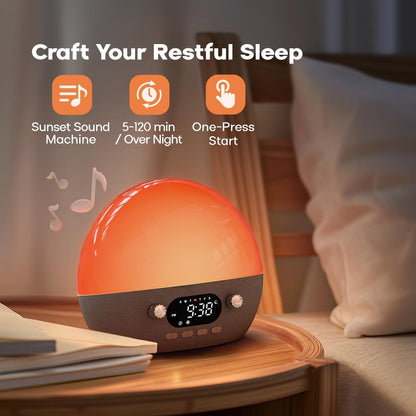 Sunrise Alarm Clock for Heavy Sleepers, Wake Up Light with Sunrise/Sunset Simulation, Dual Alarms & Natural Sounds, Snooze & Sleep Aid, FM Radio, 7 Colors Night Light for Bedroom, Ideal for Gift
