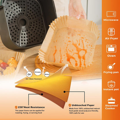 125Pcs 8 Inch Square Air Fryer Liners Disposable for 5-8QT, Parchment Paper | Non-Stick, Unbleached Food Grade, Waterproof Oilproof Baking Airfryer Sheets Papers for Oven, Microwave, Baking, Roasting
