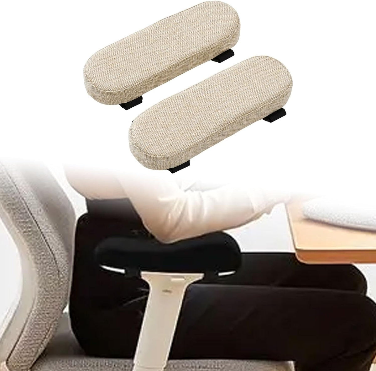 Office Chair Armrest Pad Elbow Cushion Thick Removable Cover Desk Chair Armrest Cushion Arm Padding for Recliners Sofa Home, Beige