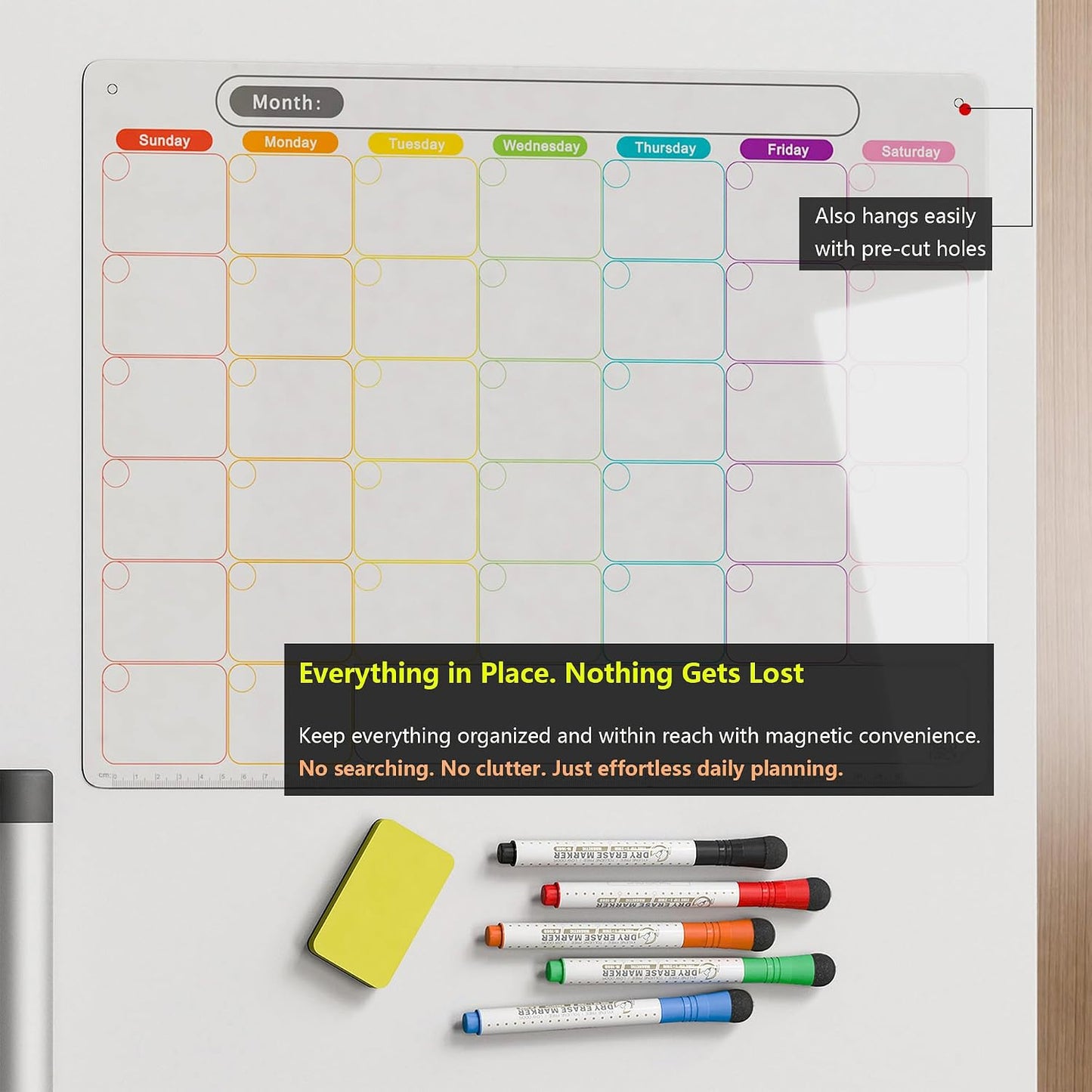 Magnetic Calendar for Fridge, Dry Erase Weekly Planner, 13" x 16.9" | Strong Magnetic Hold, Vertical Weekly Layout, Large Daily Spaces, Easy to Clean, Color-Coded, Dual-Magnet Markers & Eraser
