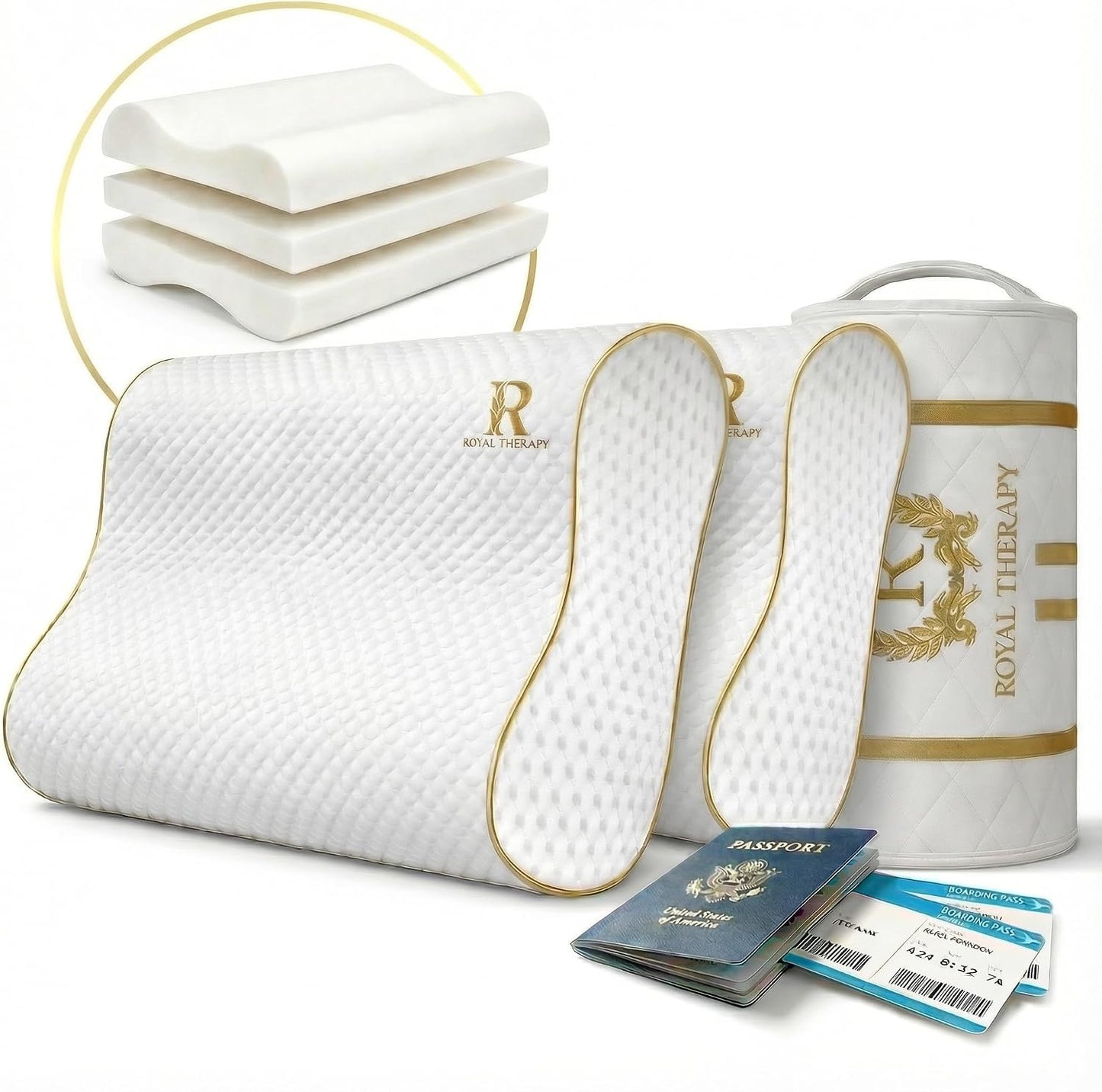 Royal Therapy Memory Foam Pillow, Queen Neck Pain Relief, Contour Cervical Pillow, for Neck and Shoulder Pain, Side, Back and Stomach Sleeper, 24x14x5 inches