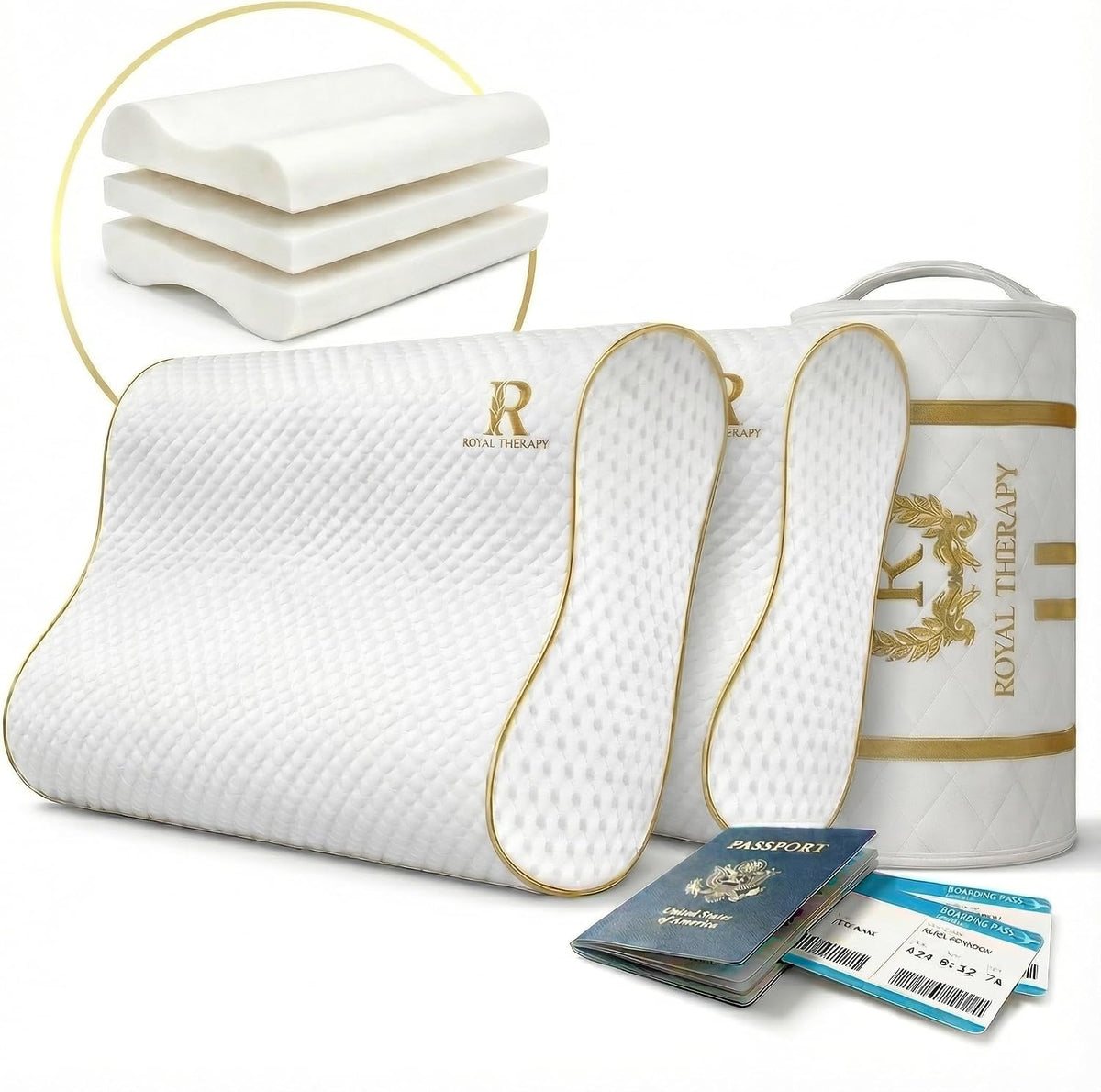 Royal Therapy Memory Foam Pillow, Queen Neck Pain Relief, Contour Cervical Pillow, for Neck and Shoulder Pain, Side, Back and Stomach Sleeper, 24x14x5 inches