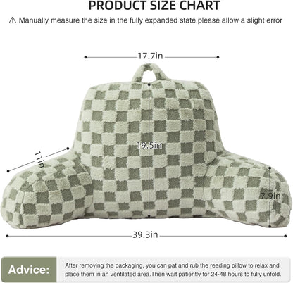 Aimuan Reading Pillow Checkered Bed Rest Wedge Backrest Checkerboard Pillow with Arms Back Support for Sitting Up in Bed Cushion Incline Rest Sleeping Snoring Pillow (Beige,Large)