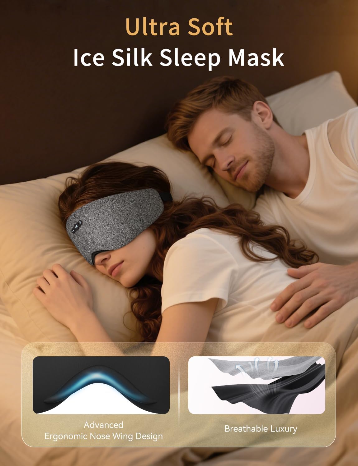 Sleep Headphones Bluetooth 6.0 Sleep Mask for Side Sleepers, 20H Playtime