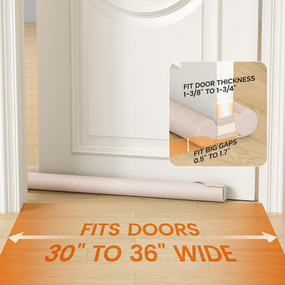 fowong Door Draft Stopper, 36" Adjustable Under Door Noise Stopper, Grey | Durable Door Draft Blocker Helps to Seal Door Gaps, Reduce Drafts, Noise, Dust & Light, Fit Doors 30"–36", Easy to Install