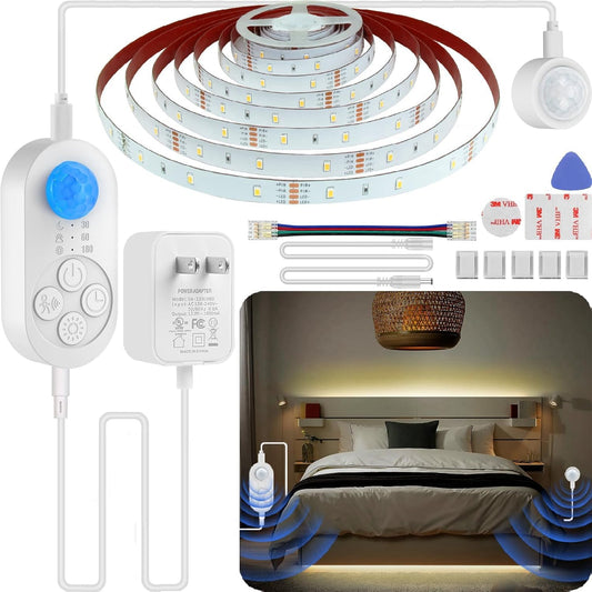 Dual Sensor Stair Light Strip, Double Motion Activated Sensor LED Strip Lighting for Stairway (Warm White 3000K (16.4FT Light Strip), Power Adapter (4.92FT Cable) + 16.4FT DC Cable)