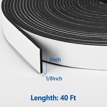 Kikerike Self Adhesive Foam Tape Weatherstrip 1/2In x 1/4In x 42Ft High Density Foam Insulation Strips Seal Weather Stripping with Strong Adhesive for Door and Window Sound Isolation Soundproofing