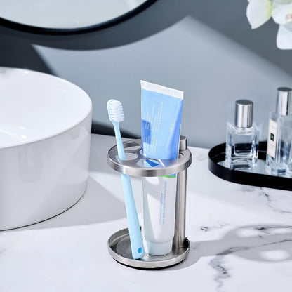 Toothbrush & Toothpaste Holder for Bathroom Countertop, Metal Electric Toothbrush Stand with Razor Slot, Ideal Design Caddy for Kids & Family, Black