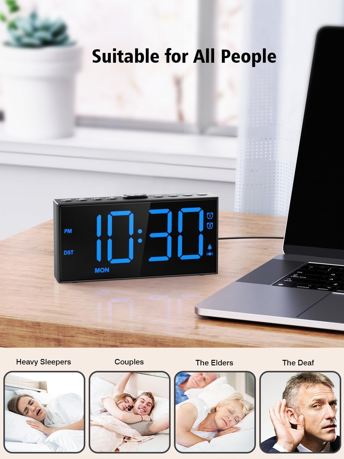 Vibrating Alarm Clock for Heavy Sleepers with Bed Shaker, 116dB Dual Alarms