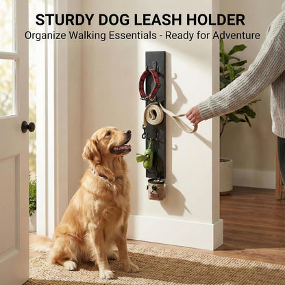 Vertical Key Holder for Wall & Dog Leash Holder – Solid Wood Wall Mount Key Rack with 8 Hooks – Small Space Saving Entryway Organizer for Keys, Lanyards, Masks (Adhesive or Screws) (White)