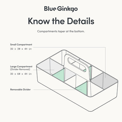 BLUE GINKGO Stackable Organizer Caddy, Rectangle, White, Made in Korea | Portable. Adjustable. Home, Office & School Storage.