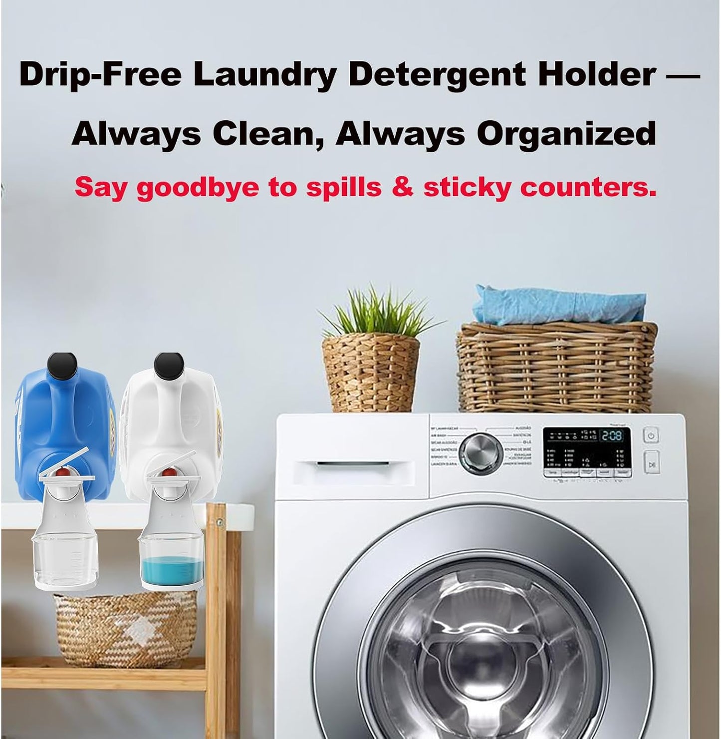 2 Pack Laundry Detergent Dispenser Cup Holder, Nozzle Button，Easily No More runny or Messy Laundry Detergent, Laundry Cup Holder and drip Tray Room Organization and Storage